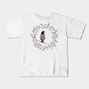 American Robin with whimsical flower wreath Kids T-Shirt